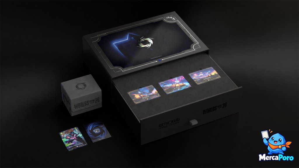 Bundle de Riftbound para Worlds 2026 con las cartas promocionales y el nuevo logo de MercaPoro.